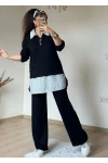 Gömlek Detaylı Takım Siyah
