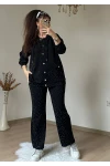 Gümüş Düğmelı Full Taşlı Takım Siyah