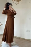 Halka Kemerli Triko Elbise - KAHVE