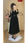 Halka Kemerli Triko Elbise - Siyah