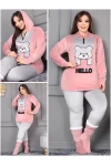 Hello Yazılı Kadife Takım Pudra