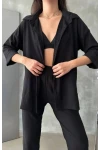 İkili Bürümcuk Kumaş Gömlek Takım Siyah