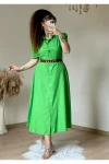 Kahve Kemerli Gömlek Elbise Yeşil