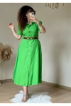 Kahve Kemerli Gömlek Elbise Yeşil