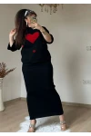 Kalplı Elbıse Bluz Triko Takım