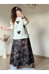 Kalpli Leopar Etek Bluz Takım
