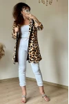 Kapuşonlu Leopar Peluş Hırka