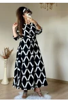 Kemerli Siyah Kare Desen Elbise