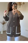 Kısa Gold Dugmelı Hırka Kahve