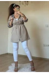 Kısa Kare Desen Trençkot Bej