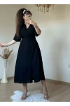 Kısa Kol Midi Boy Gömlek Elbise Siyah