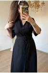 Kısa Kol Midi Boy Gömlek Elbise Siyah