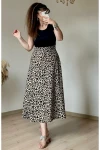 Kısa Kol Üst Siyah Alt Leopar Krep Elbise