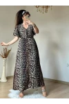 Kol Volanlı Leopar Elbise