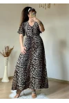 Kol Volanlı Leopar Elbise