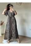 Kol Volanlı Leopar Elbise