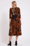 Kruvaze Yaka  Kahve Zebra Desenli Elbise