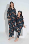 Lacivert Ayıcık Desen Anne Pijama Takımı