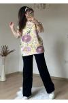 Lila Gül Desen Triko Takım