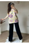 Lila Gül Desen Triko Takım