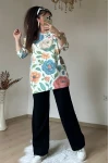 Mavi Gül Desen Triko Takım
