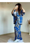 Mavı Motif Desen Kimono Takım