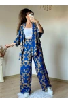 Mavı Motif Desen Kimono Takım