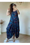 Mavi Şal Desen Şalvar Elbise