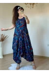 Mavi Şal Desen Şalvar Elbise