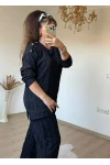 Omuz Gold Düğmeli Takım Siyah
