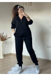 Omuz Ve Cebi İnci Ve Taşlı Takım Siyah