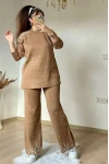 Omuz Ve Paça İncili Taşlı Takım Bej