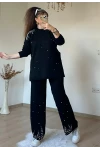 Omuz Ve Paça İncili Taşlı Takım Siyah