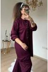 Ön Dikiş Detaylı Taşlı Takım Bordo Büyük Beden