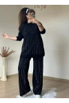 Ön Taşlı Triko Takım Siyah