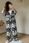 Otantik Desen Kimono Takım Siyah