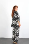 Otantik Desen Kimono Takım Siyah