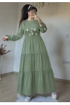 Papatya İşlemeli Elbise Yeşil