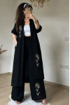 Papatya Desen Nakışlı Takım Siyah