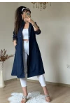 Patlı Trençkot Lacivert Büyük Beden