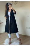 Patlı Trençkot Siyah Büyük Beden