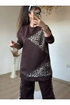 Piramıt Taşlı Leopar Takım Kahve