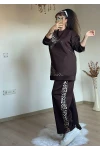 Piramıt Taşlı Leopar Takım Kahve