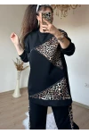 Piramıt Taşlı Leopar Takım Siyah