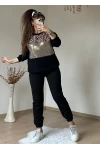 Pul Detaylı Leopar Takım Siyah