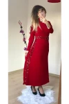 Pul Detaylı Triko Elbise KIRMIZI