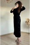 Pul Detaylı Triko Elbise SİYAH