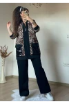 Pul Payetli Leopar Takım Siyah