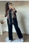 Pul Payetli Leopar Takım Siyah