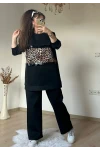 Pul Şeritli Leopar Takım Siyah